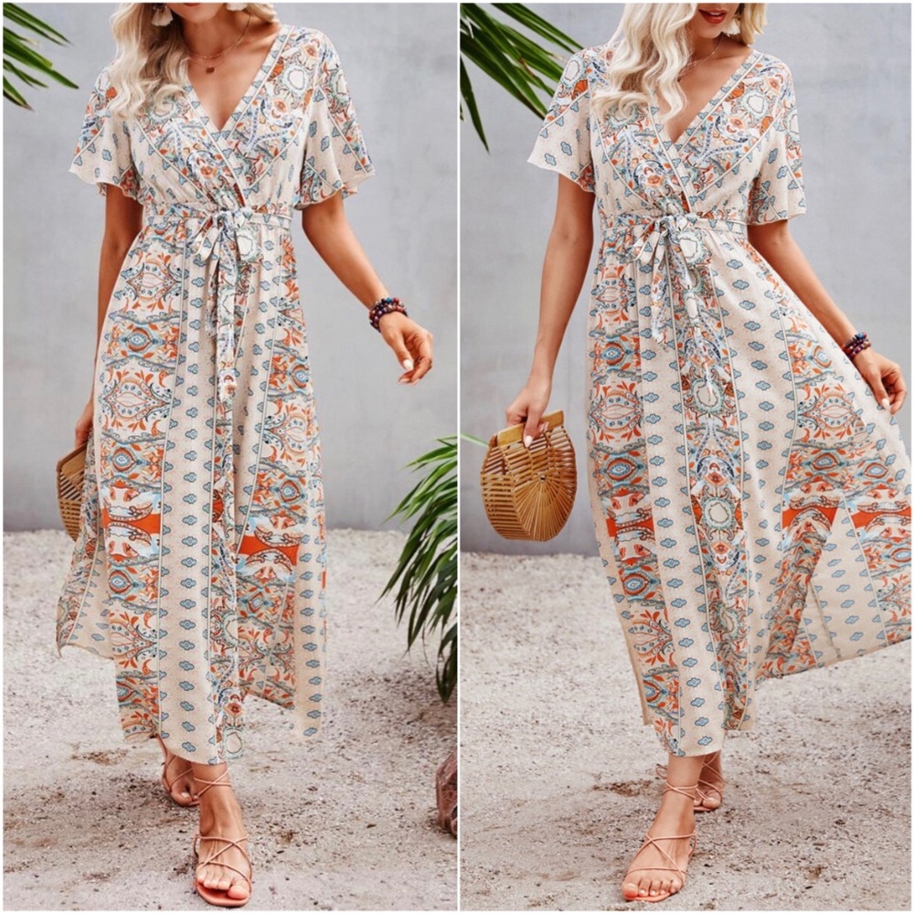 Bohemian Pink Butterfly Sleeve Cottagecore Maxi Dress - Picture 3 of 8